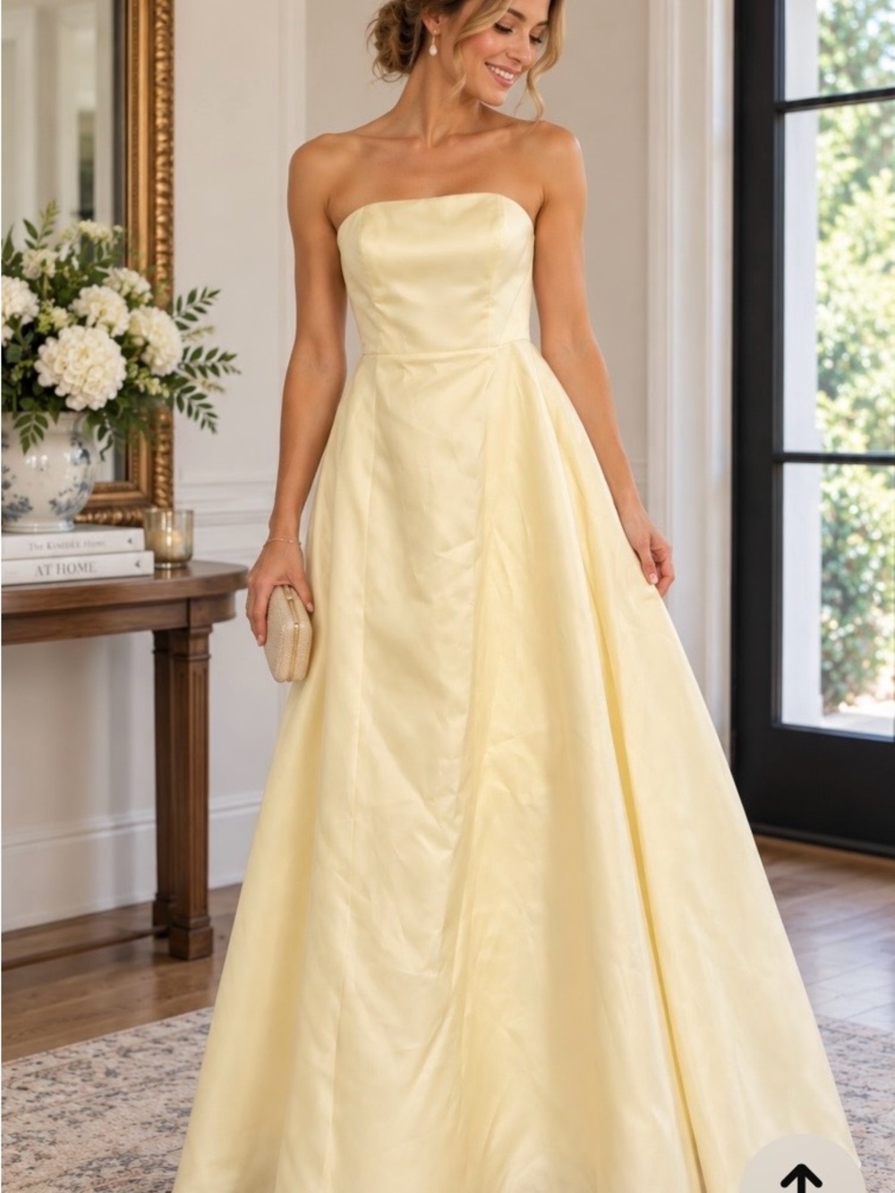 ALFRED SUNG Strapless Pale Yellow A-Line Gown